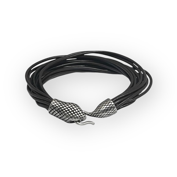 Stainless Steel 𓆙 Snake Multi Strand Leather Bracelet 𓆙 Dark Brown Leather 𓆙 - Picture 2 of 16